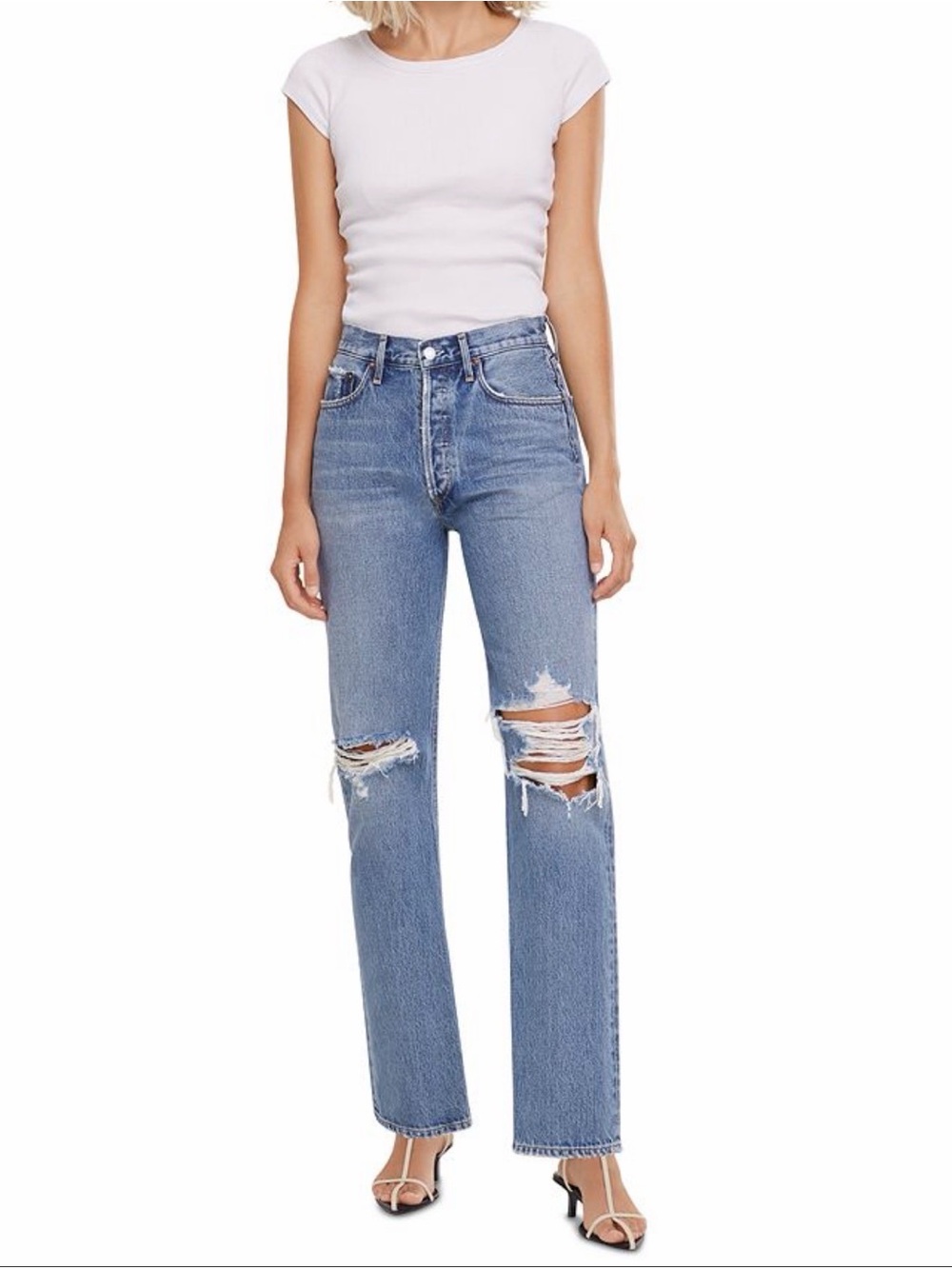 Agolde Light Blue Distressed Straight-Leg Jeans